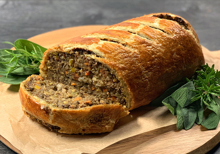 Wellington vegano con pistachos y champiñón portabella 